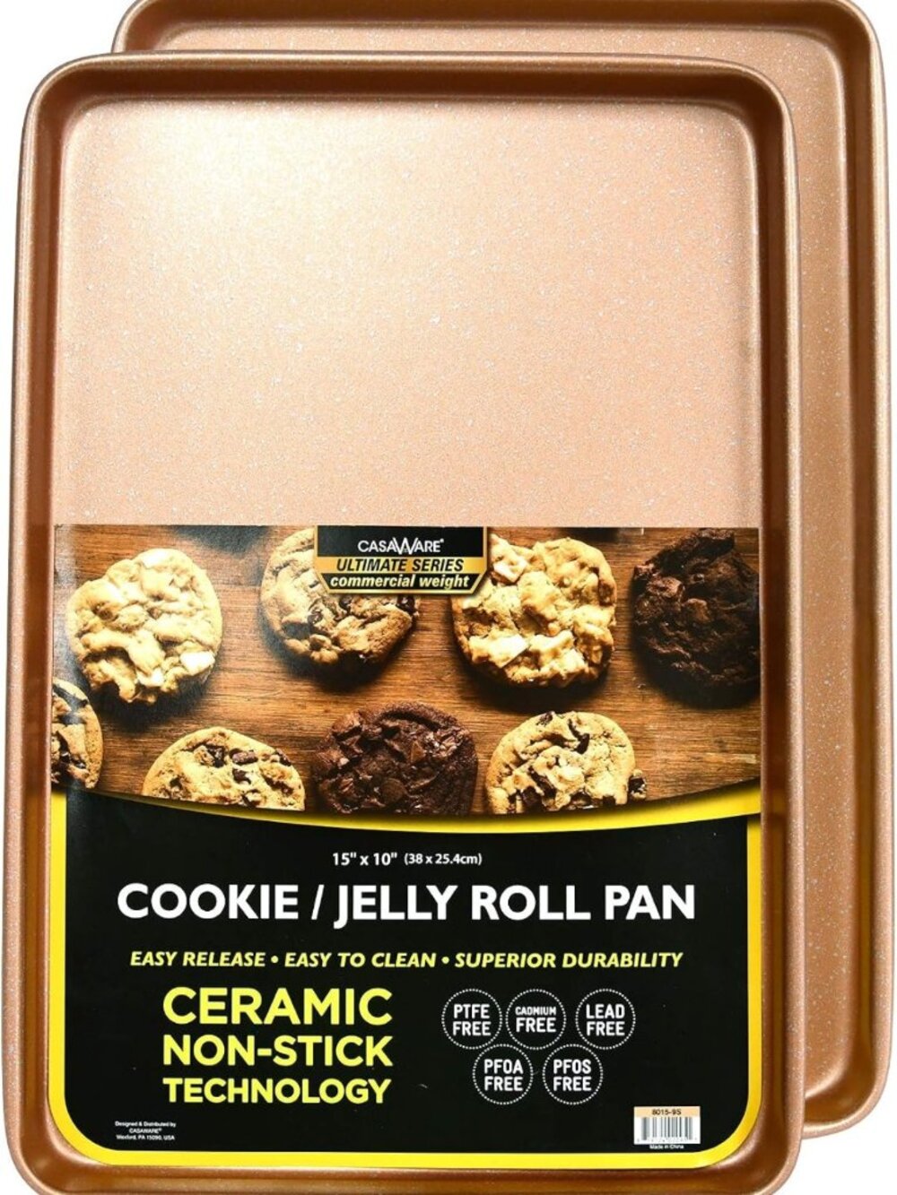 2pc Heavy-Duty Cookie Sheet Set - Nonstick, 15x10 Inch, Rose Gold Granite Finish